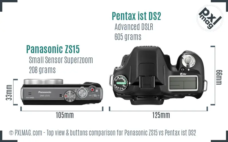 Panasonic ZS15 vs Pentax ist DS2 top view buttons comparison