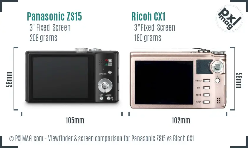Panasonic ZS15 vs Ricoh CX1 Screen and Viewfinder comparison
