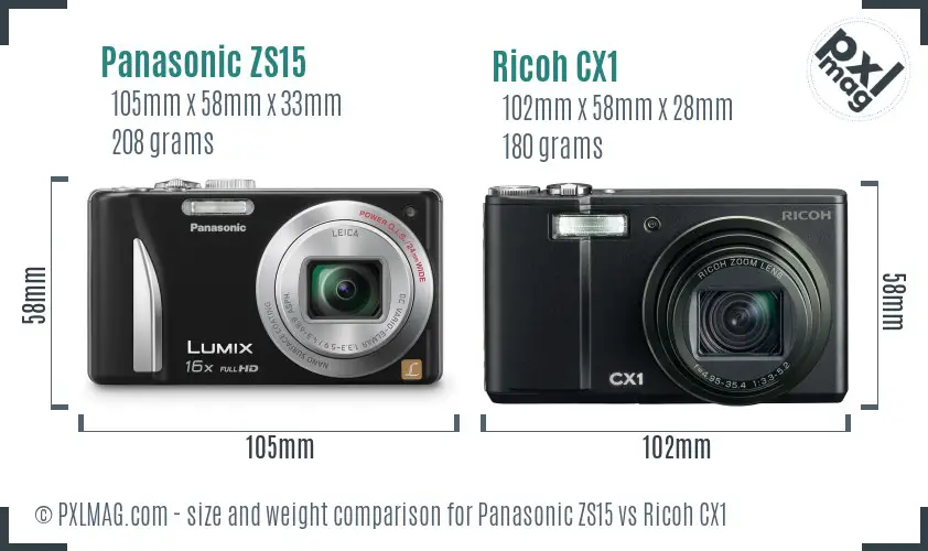 Panasonic ZS15 vs Ricoh CX1 size comparison