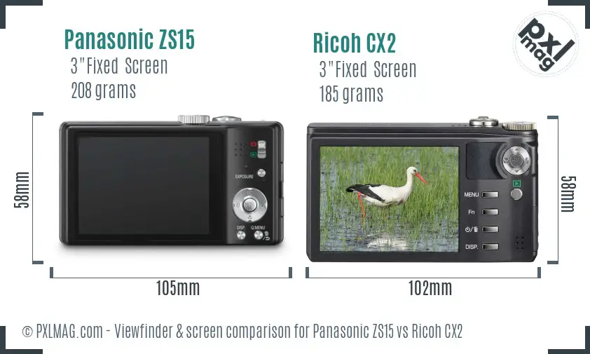 Panasonic ZS15 vs Ricoh CX2 Screen and Viewfinder comparison Panasonic ZS15 vs Ricoh CX2 Screen and Viewfinder comparison