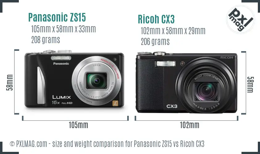 Panasonic ZS15 vs Ricoh CX3 size comparison Panasonic ZS15 vs Ricoh CX3 size comparison