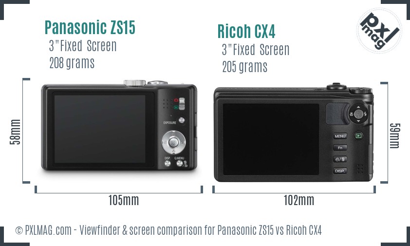 Panasonic ZS15 vs Ricoh CX4 Screen and Viewfinder comparison