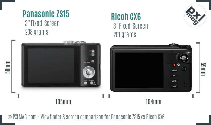 Panasonic ZS15 vs Ricoh CX6 Screen and Viewfinder comparison