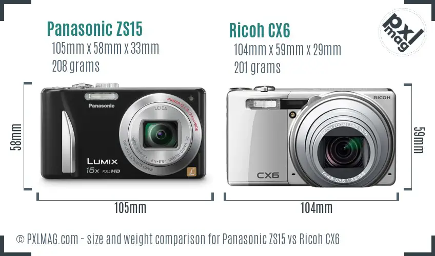 Panasonic ZS15 vs Ricoh CX6 size comparison
