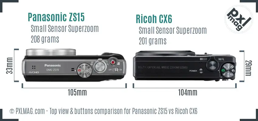 Panasonic ZS15 vs Ricoh CX6 top view buttons comparison