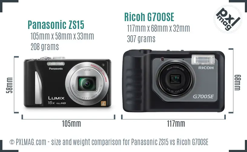 Panasonic ZS15 vs Ricoh G700SE size comparison Panasonic ZS15 vs Ricoh G700SE size comparison