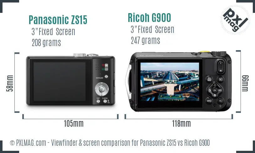 Panasonic ZS15 vs Ricoh G900 Screen and Viewfinder comparison