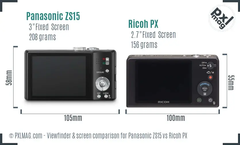 Panasonic ZS15 vs Ricoh PX Screen and Viewfinder comparison