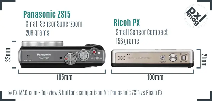 Panasonic ZS15 vs Ricoh PX top view buttons comparison