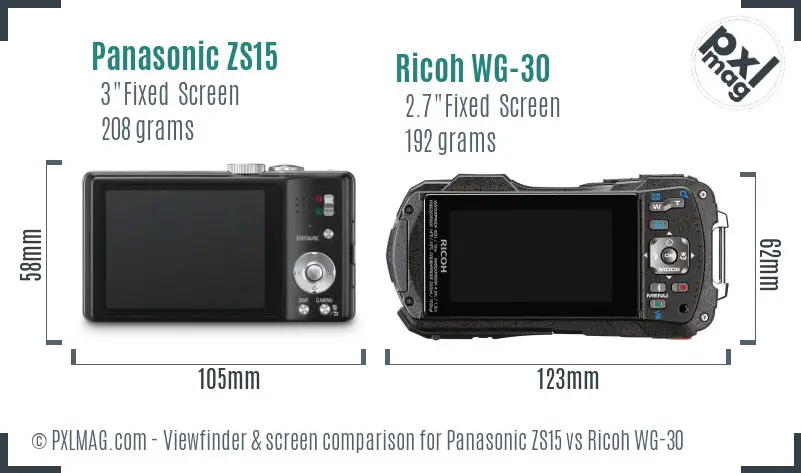 Panasonic ZS15 vs Ricoh WG-30 Screen and Viewfinder comparison