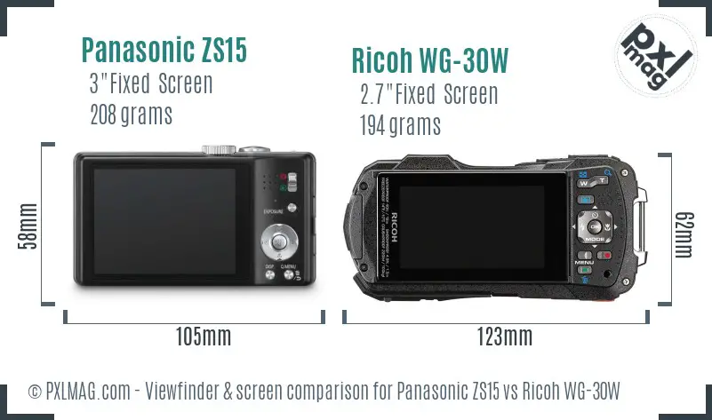 Panasonic ZS15 vs Ricoh WG-30W Screen and Viewfinder comparison