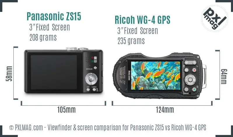 Panasonic ZS15 vs Ricoh WG-4 GPS Screen and Viewfinder comparison