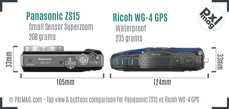 Panasonic ZS15 vs Ricoh WG-4 GPS top view buttons comparison