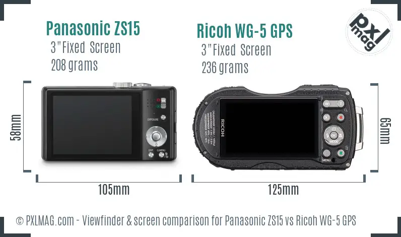 Panasonic ZS15 vs Ricoh WG-5 GPS Screen and Viewfinder comparison Panasonic ZS15 vs Ricoh WG-5 GPS Screen and Viewfinder comparison