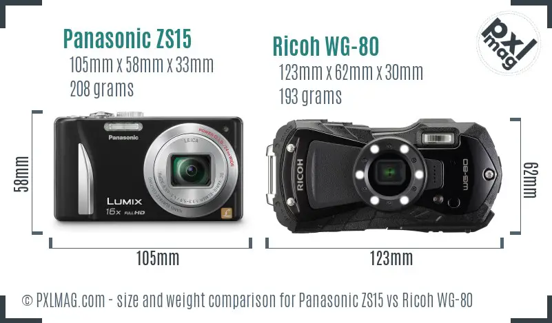 Panasonic ZS15 vs Ricoh WG-80 size comparison Panasonic ZS15 vs Ricoh WG-80 size comparison