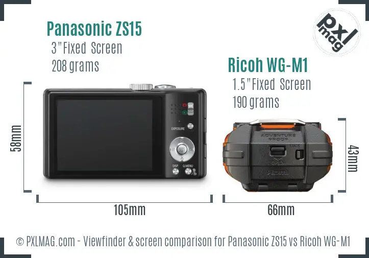 Panasonic ZS15 vs Ricoh WG-M1 Screen and Viewfinder comparison