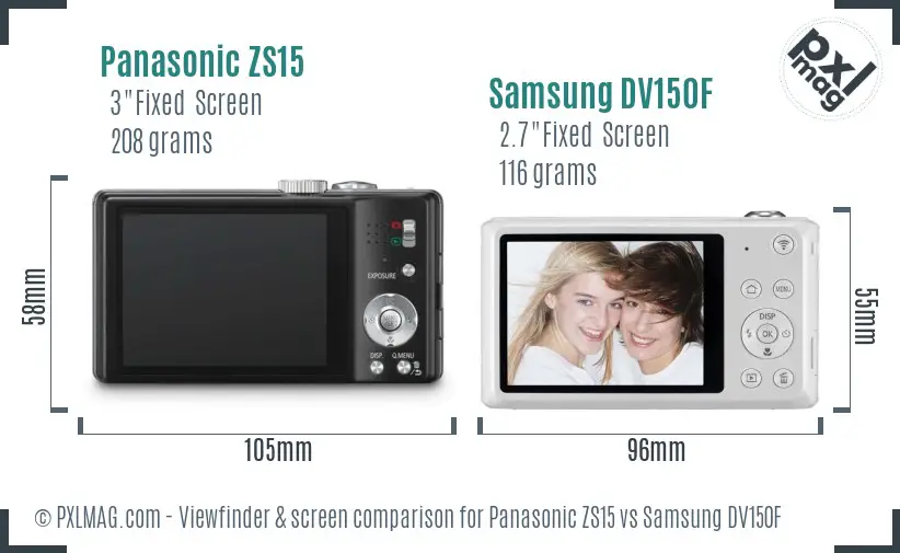 Panasonic ZS15 vs Samsung DV150F Screen and Viewfinder comparison