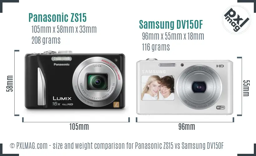 Panasonic ZS15 vs Samsung DV150F size comparison