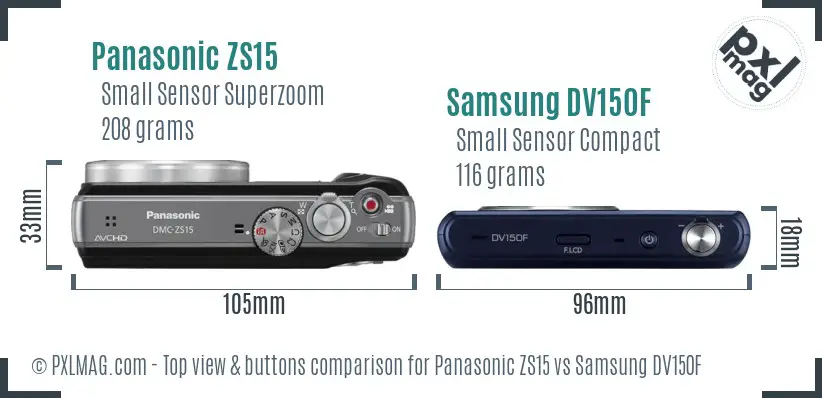 Panasonic ZS15 vs Samsung DV150F top view buttons comparison