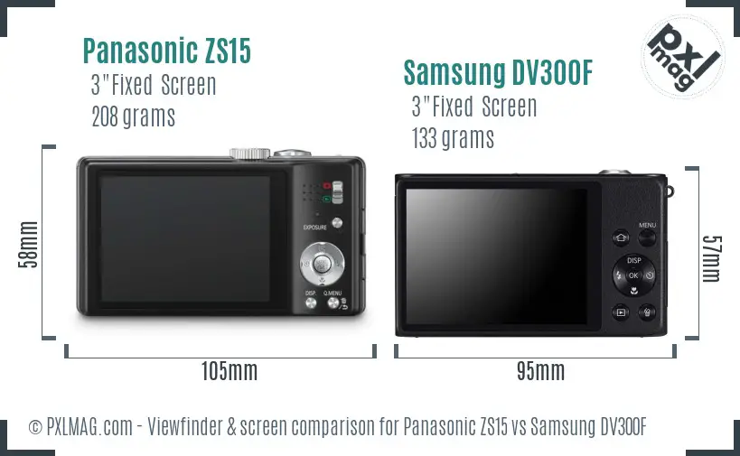 Panasonic ZS15 vs Samsung DV300F Screen and Viewfinder comparison