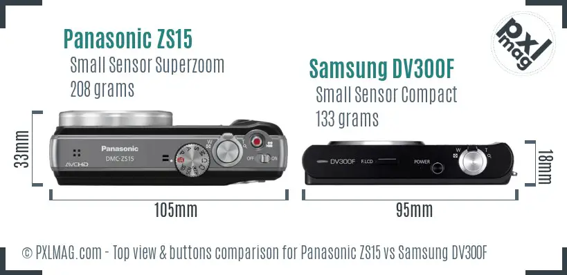 Panasonic ZS15 vs Samsung DV300F top view buttons comparison