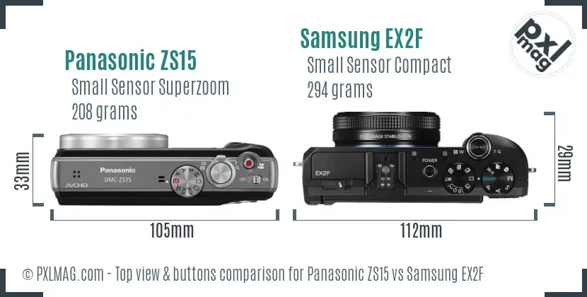 Panasonic ZS15 vs Samsung EX2F top view buttons comparison