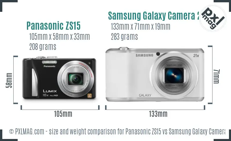 Panasonic ZS15 vs Samsung Galaxy Camera 2 size comparison