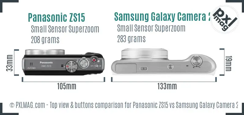 Panasonic ZS15 vs Samsung Galaxy Camera 2 top view buttons comparison