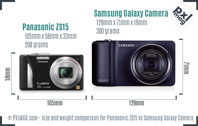 Panasonic ZS15 vs Samsung Galaxy Camera size comparison Panasonic ZS15 vs Samsung Galaxy Camera size comparison