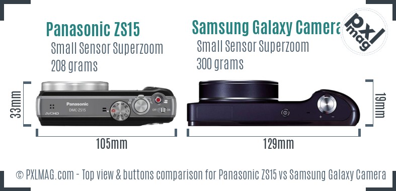 Panasonic ZS15 vs Samsung Galaxy Camera top view buttons comparison