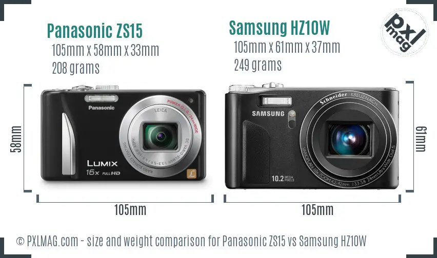 Panasonic ZS15 vs Samsung HZ10W size comparison Panasonic ZS15 vs Samsung HZ10W size comparison