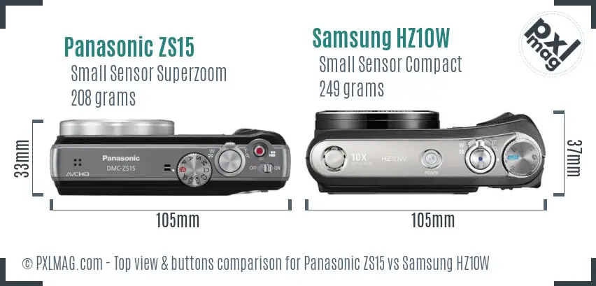 Panasonic ZS15 vs Samsung HZ10W top view buttons comparison Panasonic ZS15 vs Samsung HZ10W top view buttons comparison