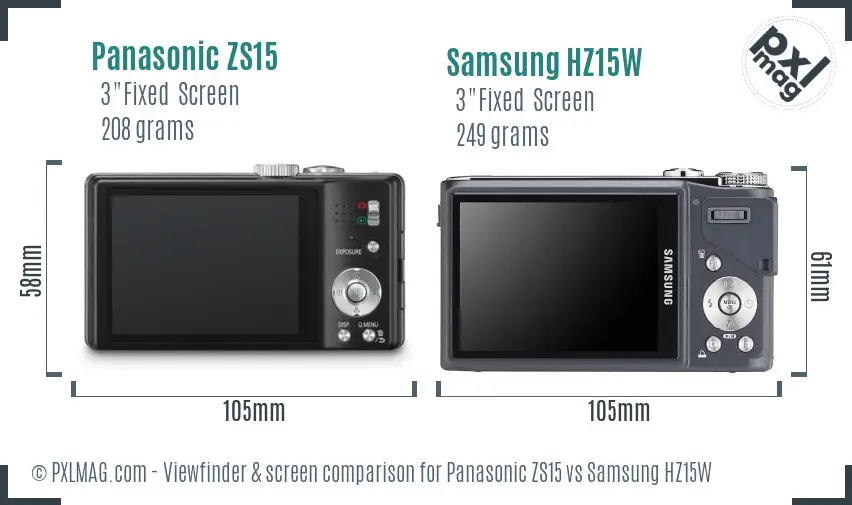Panasonic ZS15 vs Samsung HZ15W Screen and Viewfinder comparison
