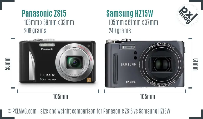 Panasonic ZS15 vs Samsung HZ15W size comparison