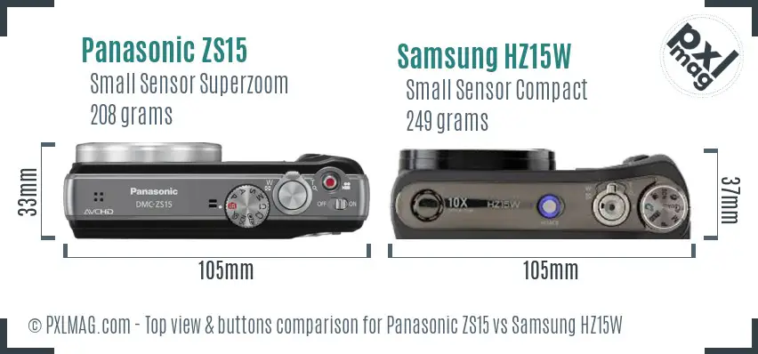 Panasonic ZS15 vs Samsung HZ15W top view buttons comparison
