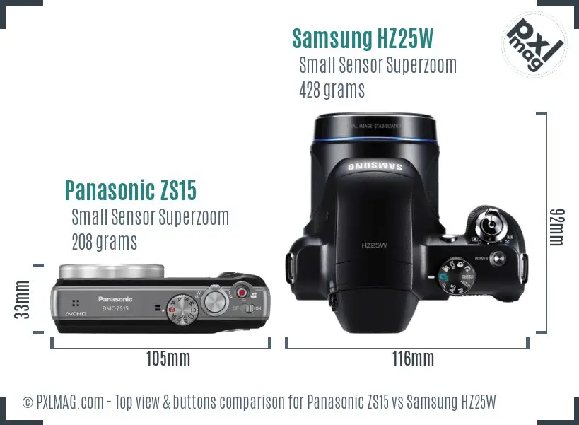 Panasonic ZS15 vs Samsung HZ25W top view buttons comparison