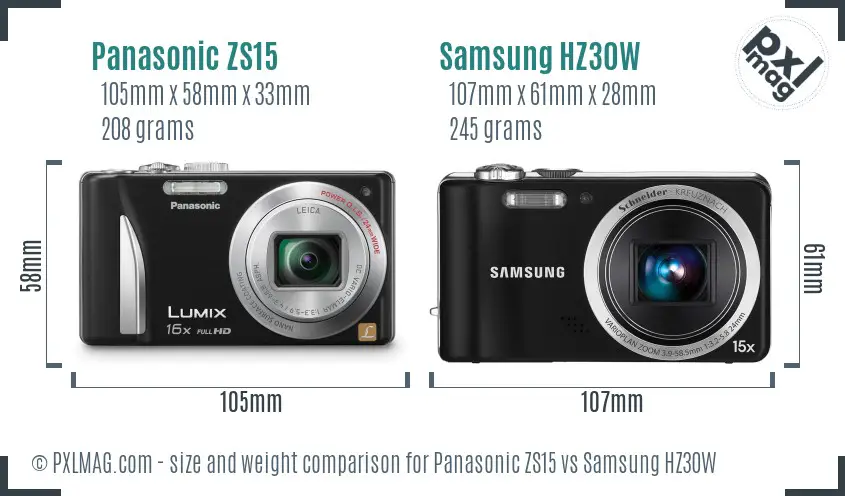 Panasonic ZS15 vs Samsung HZ30W size comparison