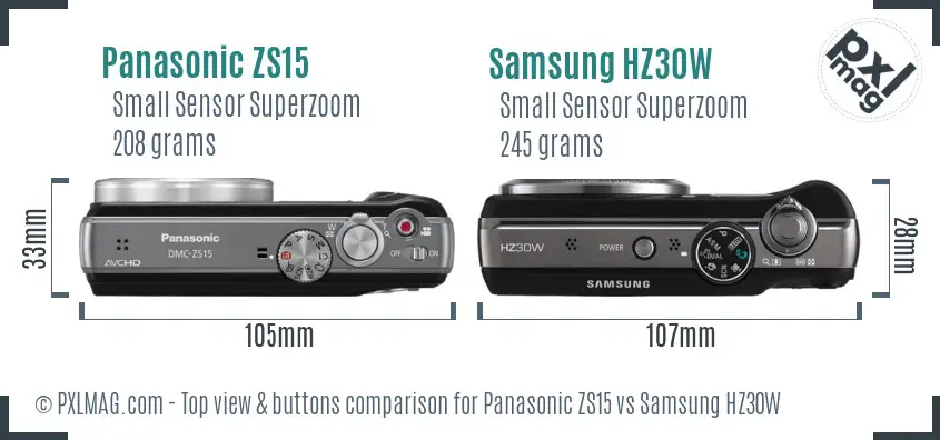 Panasonic ZS15 vs Samsung HZ30W top view buttons comparison