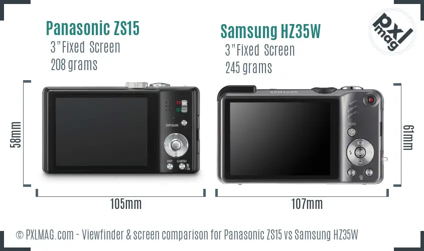 Panasonic ZS15 vs Samsung HZ35W Screen and Viewfinder comparison