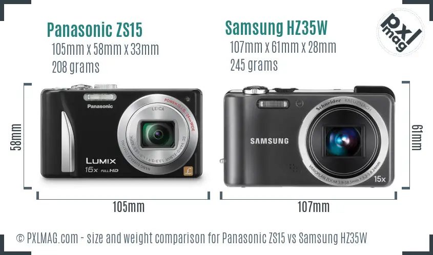 Panasonic ZS15 vs Samsung HZ35W size comparison