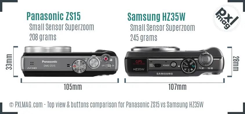 Panasonic ZS15 vs Samsung HZ35W top view buttons comparison