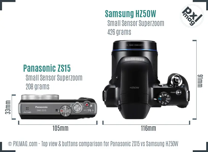 Panasonic ZS15 vs Samsung HZ50W top view buttons comparison