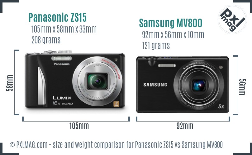 Panasonic ZS15 vs Samsung MV800 size comparison Panasonic ZS15 vs Samsung MV800 size comparison