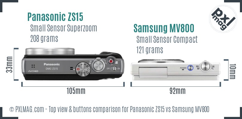 Panasonic ZS15 vs Samsung MV800 top view buttons comparison