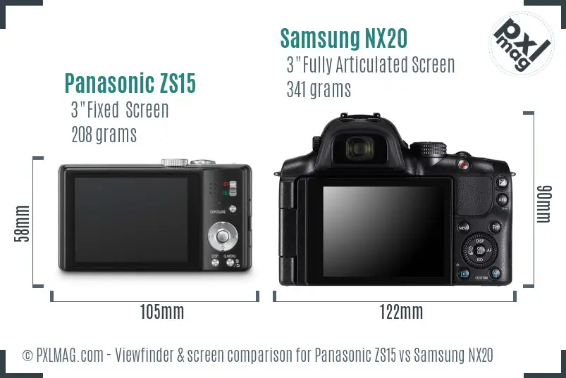 Panasonic ZS15 vs Samsung NX20 Screen and Viewfinder comparison