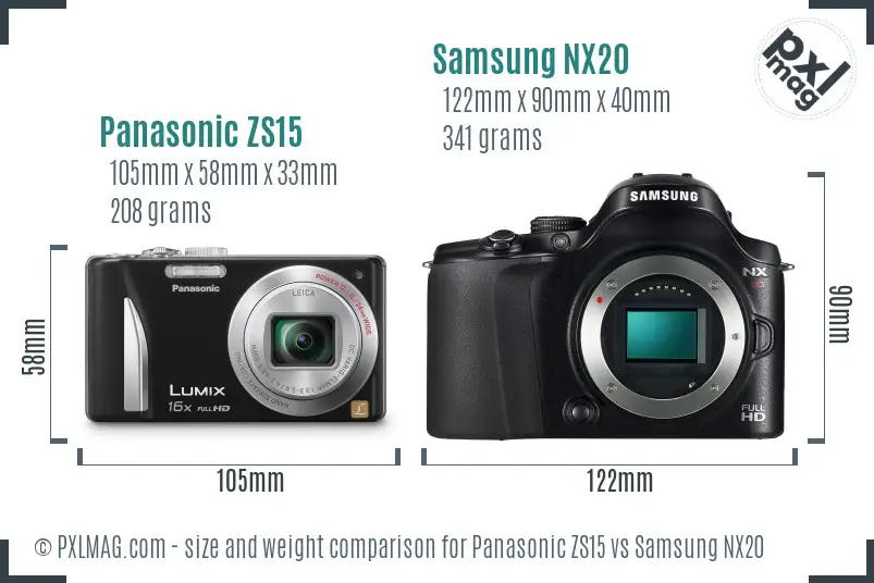 Panasonic ZS15 vs Samsung NX20 size comparison