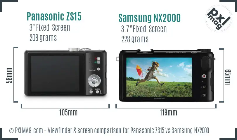 Panasonic ZS15 vs Samsung NX2000 Screen and Viewfinder comparison