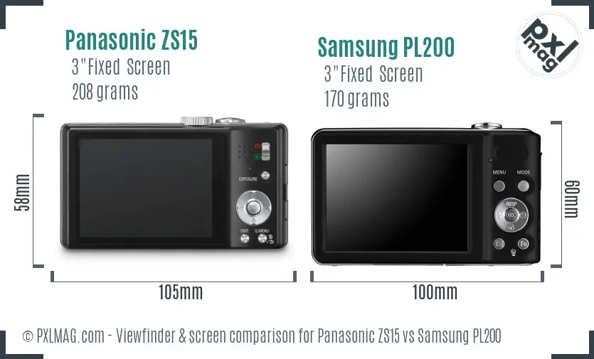 Panasonic ZS15 vs Samsung PL200 Screen and Viewfinder comparison