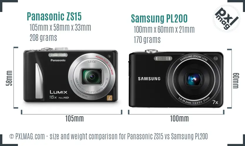 Panasonic ZS15 vs Samsung PL200 size comparison