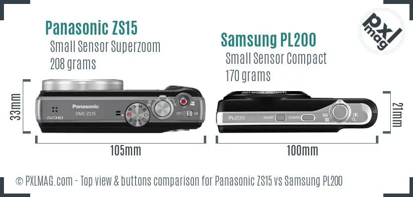 Panasonic ZS15 vs Samsung PL200 top view buttons comparison